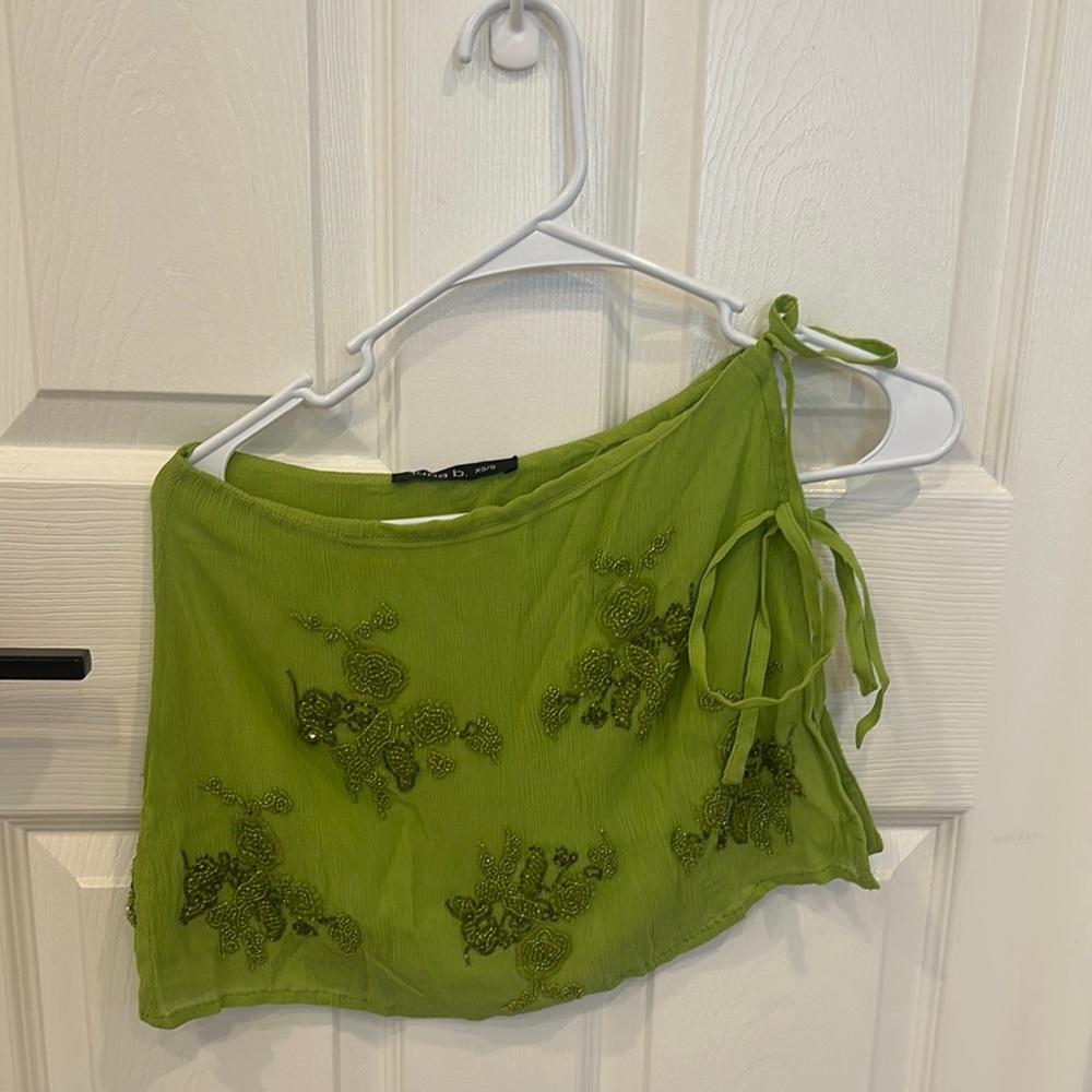 Green Embroidered Mini Skirt